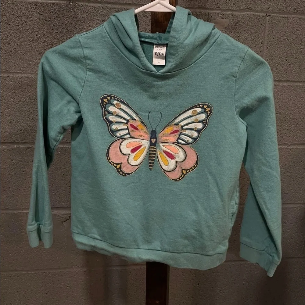 Carter's Teal Hoodie with Colorful Butterfly